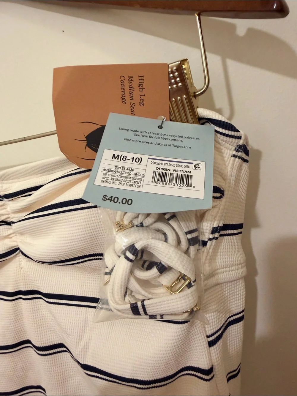 Shade & Shore White and Navy Striped Strapless One-Piece Size M(8-10